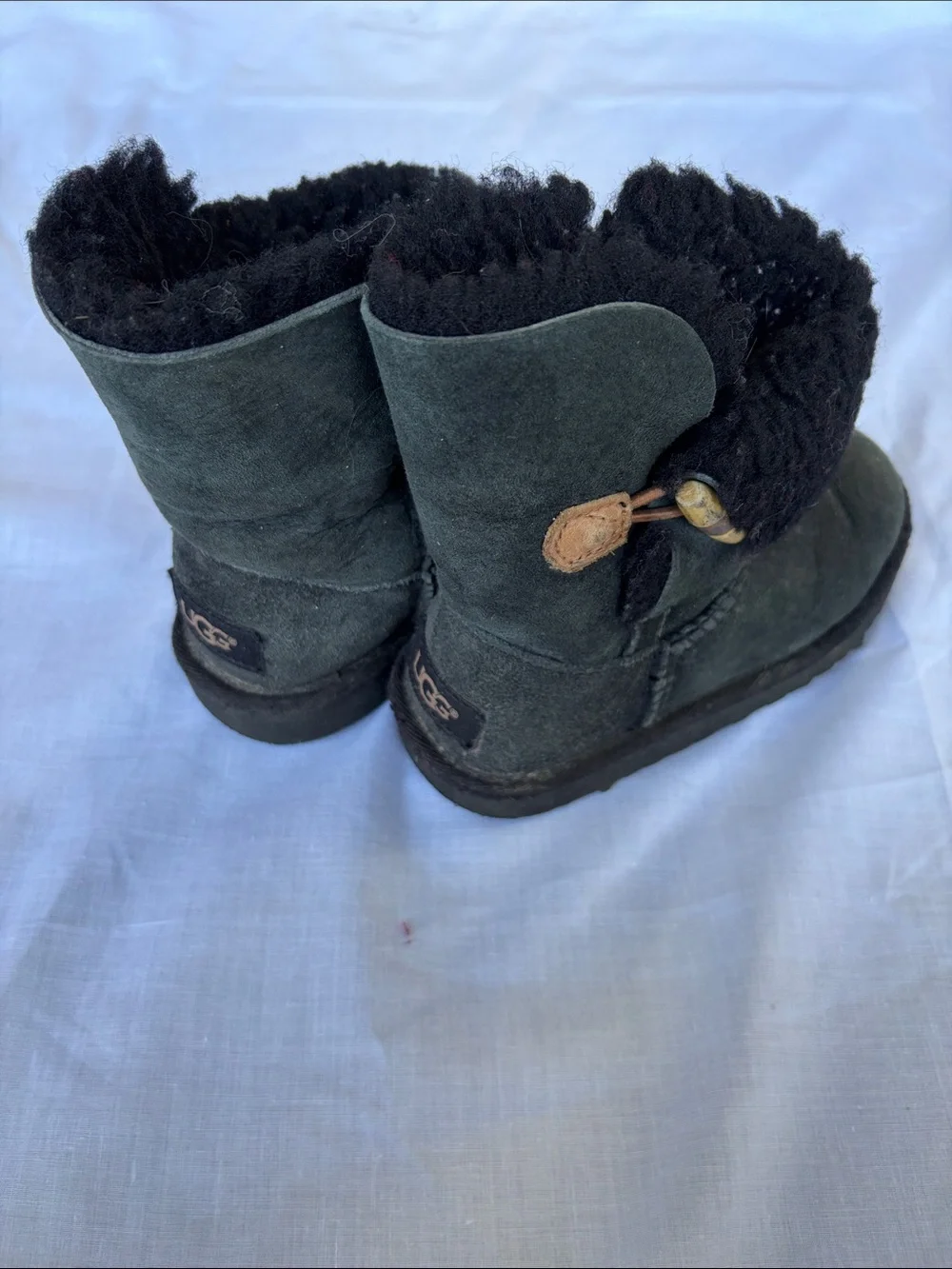 UGG Kids Black Suede Shearling Button Back Boots